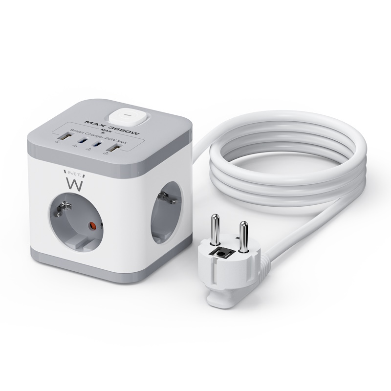 EW3863 | Power Tower Block 3 outlets with 2 USB-A 2 Type-C 16A Schuko | Ewent | distributori informatica